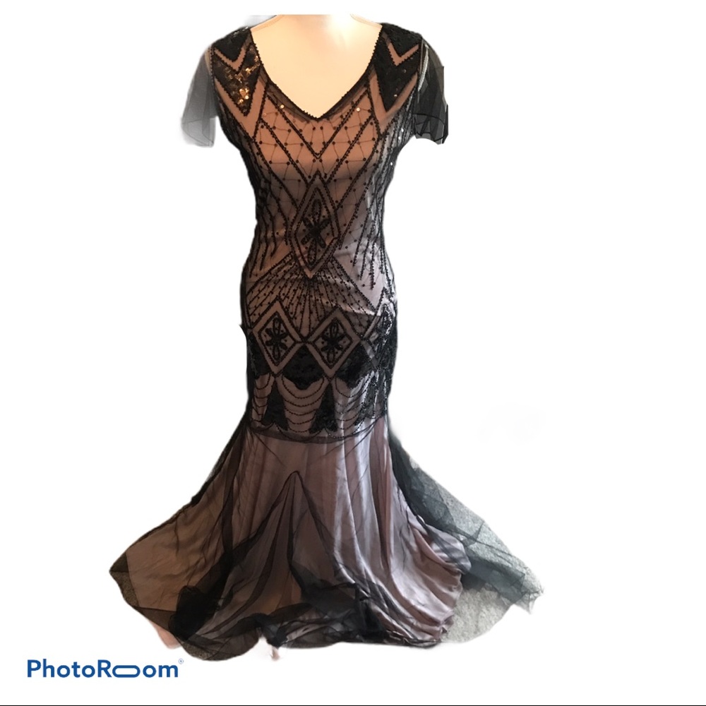 Beaded Art Deco Mermaid Dress with tulle
